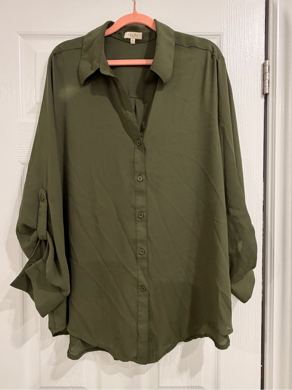 Laura acacia swimwear olive button-down relaxed blouse